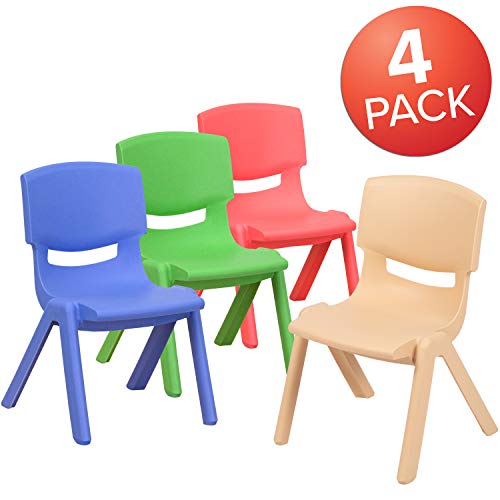 Image of Flash Furniture Whitney 4 Pack Plastic Stackable School Chairs with 10.5 inch Seat Height, Assorted Colors