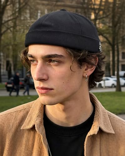 Image of CLAPE Beanie Docker Cap Mens Brimless Hats Sailor Fisherman No Visor Cap Rolled Cuff Harbour Hat Casual Skull Caps