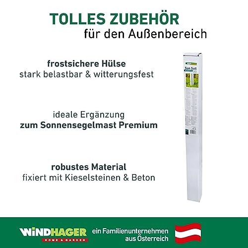 Windhager Bodenhülse Premium, Befestigung des Sonnensegelmastes Premium, Bodenplatte, Pfostenträger, frostsicher, Hülsenlänge 90 cm, 10707, silber