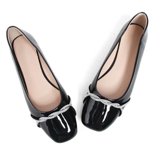Image of TN TANGNEST Womens Casual Flats Fashion Chain Pointed Toe Ballet Flats Rhinestone Flats Comfort Slip On Dress Shoes