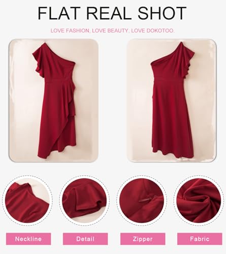 Image of Dokotoo Womens One Shoulder Sleeveless Ruffle Empire Waist Asymmetrical High-Low Bodycon Formal Wedding Guest Midi Dresses