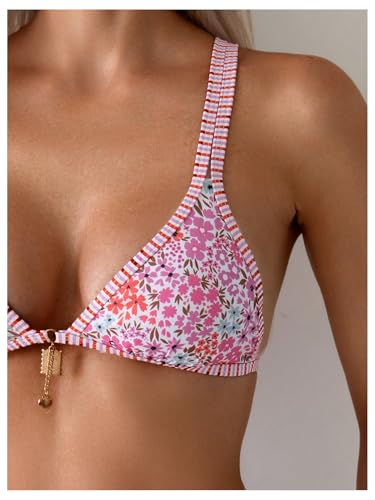 SweatyRocks Women's Bathing Suits Floral Print Triangle Bikini Set Spaghetti Straps Two Piece Swimsuits3