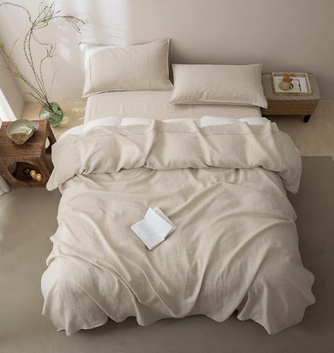 Talasily 100% French Pure Linen Sheets Set California King Size,Oeko-TEX Certified Bedding, All-Season Breathable for Hot Sleepers,16 Inch Deep Pocket Machine Washable 4-Piece (Natural Linen)
