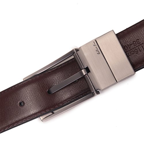 Image of beltox fine Men's Dress Belt Leather Reversible 1.25 inch Wide Rotated Buckle Gift Box