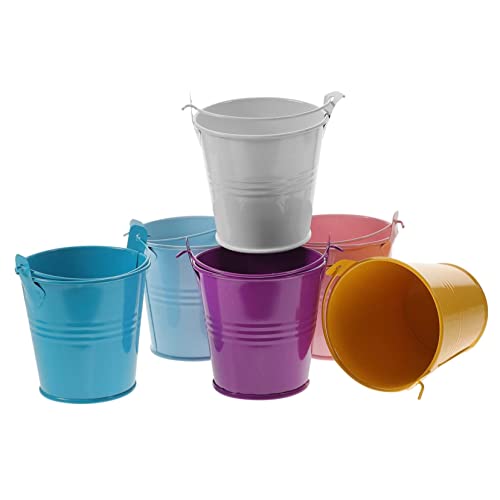 DIKACA 6 Piezas Mini Cubo Litter Box Trash Can Cajas almacenaje pequeñas Gadgets compartimientos de almacenaje Bolsas de Palomitas de maiz balde pequeño con asa Cubo portatil de hojalata