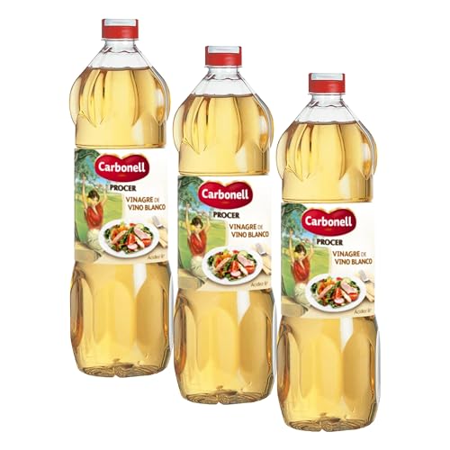 Carbonell - Vinagre de Vino Blanco, Acidez Moderada, Sabor Agradable, Ideal para Salsas y Aliños - Botella de 1 L (Paquete de 3)