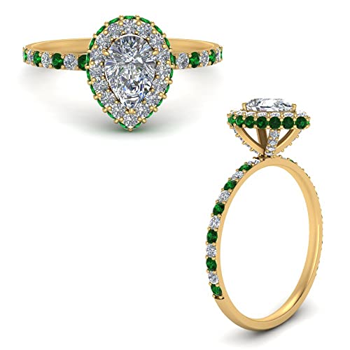 Image of Choose Your Gemstone Pave Rollover Pear Halo Engagement Ring Yellow Gold Plated Pear Shape Halo Engagement Rings Matching Jewelry Wedding Jewelry Easy to Wear Gifts US Size 4 to 12