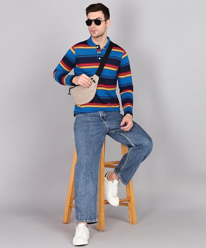 Image of INKKR Polo Neck Full Sleeve Striped Men's Tshirt