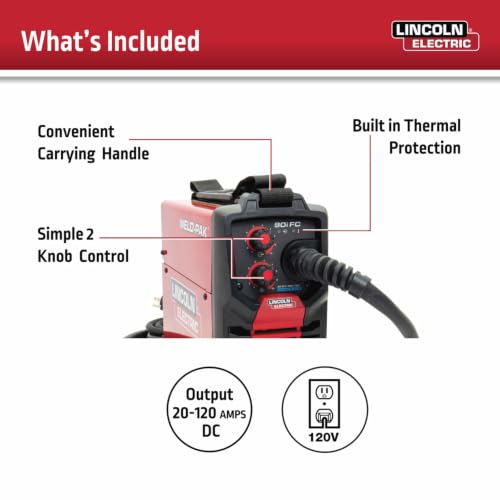 Image of Lincoln Electric 90i FC Flux Core Wire Feed Weld-PAK Welder, 120V Welding Machine, Portable w /Shoulder Strap, Protective Metal Case, Best for Small Jobs, K5255-1