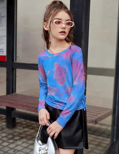Image of Arshiner Girls Long Sleeve Shirts Ruched Knot Side Tunic Blouse Tee Tops