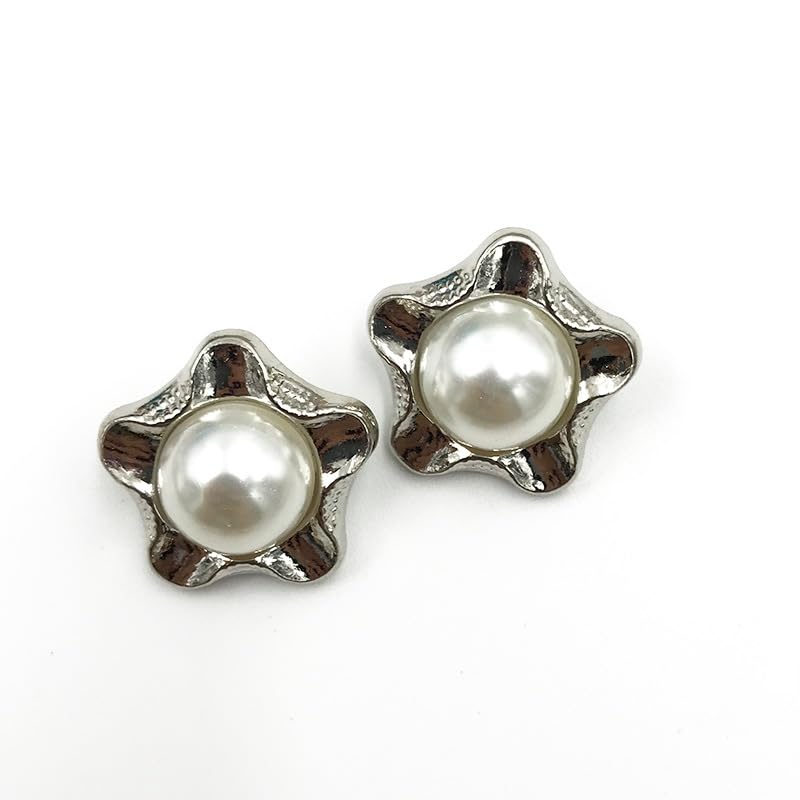 18/23MM 40PCS Białe Złote Gwiazdki Perłowe Guziki Kwiatowe Płaszcz Perłowe Guziki Do Szycia(Silver White+pearl,36L=23.0MM)