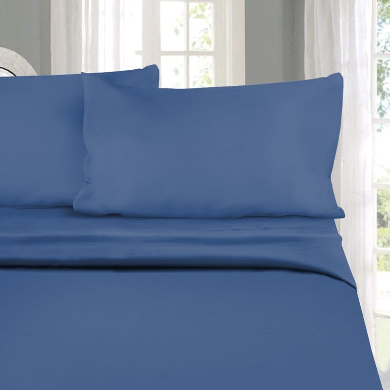 Image of Naksh Bedsheet for Double Bed King Size Plain 300 TC with 2 Pillow Covers | 300 Thread Count | Soft, Breathable Fabric Built for Daily Use | Bed Sheet Double Bed | Mid Blue |