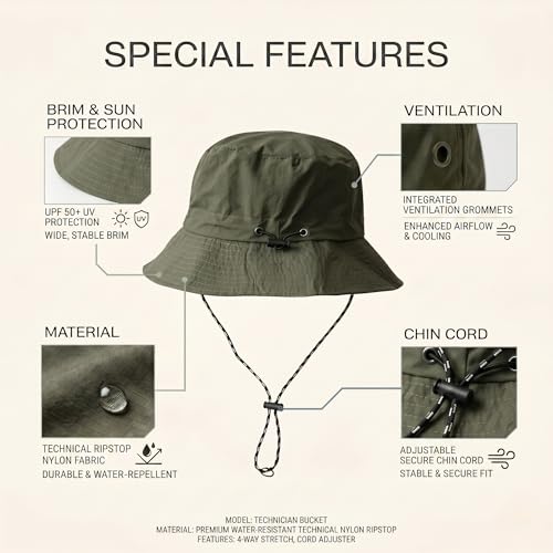 Image of Kraptick Adjustable Bucket Hat for Men - Wide Brim Sun Protection Safari Hat with Chin Strap for Outdoor, Fishing, Hiking, Trekking & Travel - Breathable Summer Boonie Cap