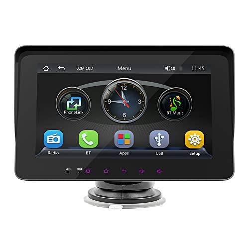 Mulcort Reproductor de MP5 estéreo para automóvil de 7 Pulgadas BT Llamadas Manos Libres Soporte de Radio FM Carplay Android Auto Phone Link Reversing Assist Dual USB