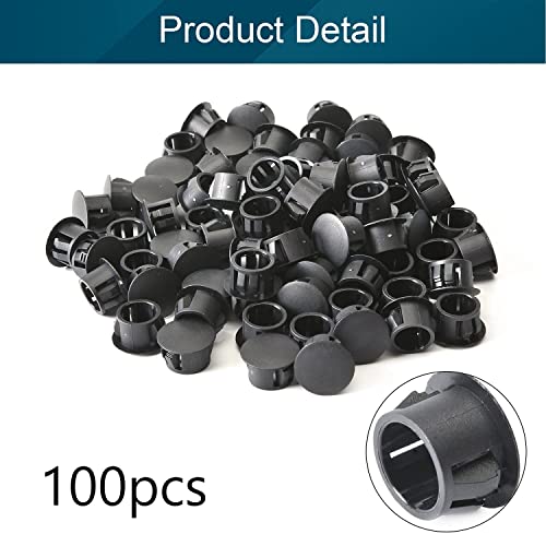 Image of Heyiarbeit 100pcs Hole Plugs 1 /2 inch / 13mm Nylon Plastic Round Snap in Type Locking Hole Tube Furniture Fencing Post Pipe Insert End Caps Black Tone
