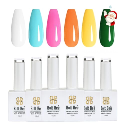 Image of Bolt Bee Gel Polish Kit, 6 Colors Light Soft Sakura White Nude Spring Soak off Nail Art Design Manicure Kit at Home (W+B+P+O+Y+G)