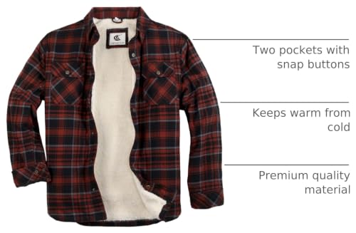 Image of COEVALS CLUB Men's Flannel Shacket Casual Button Snap Sherpa Quilted Lined Premium Jacket Shirts