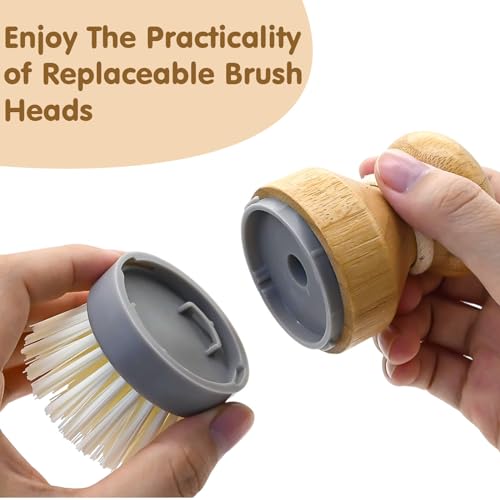 Bamboo Dish Palm Brush Refills - 4 Pack Wood Cleaning Replacement Brush Head for RIMAY Wooden Replaceable Cleaning Scrub Brush