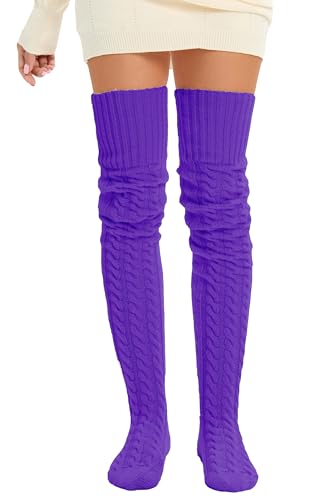 Image of Women's Thigh High Knitted Winter Boot Socks Vintage Extra Long Leg Warmer Over Knee High Stockings