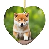YYHHAOFA Pendentif de Noël en céramique en forme de cœur 7,6 x 6,9 cm - Décoration en forme de chien Shiba Inu - Blanc