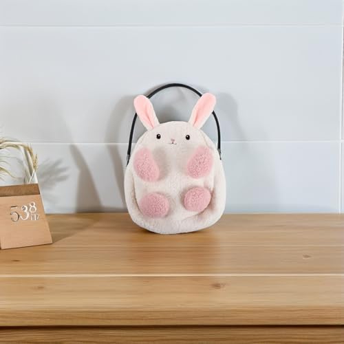Sac à main doux en peluche beige avec grosse capacité lapin - 7