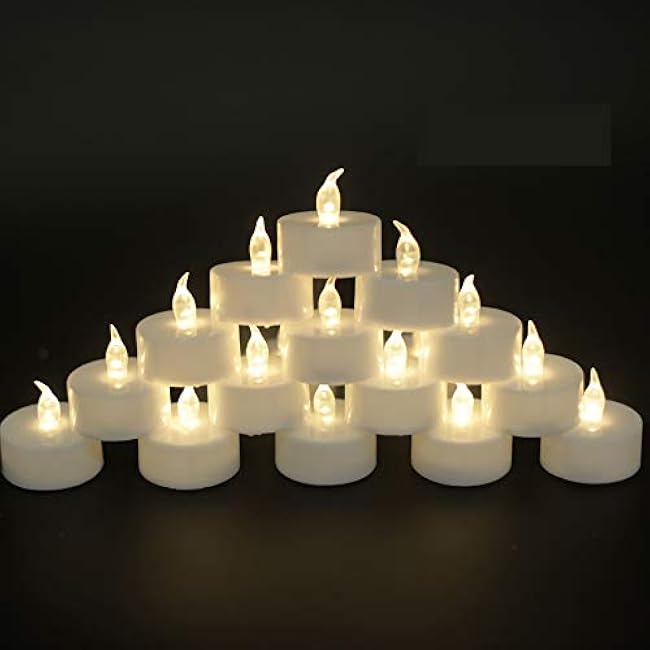 JUNPEI Battery Operated Powered Tea Lights : Realistic Tea Lights Flickering Candles Holiday Gift Suitable for Wedding Parties Festival Celebration Long Lasting (100pack Warm White)