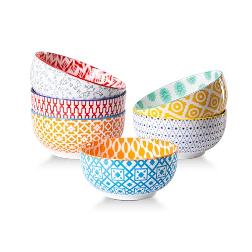 Image of Gibsimi Ceramic Soup Bowls Set - 23 Oz Porcelain Salad Bowl for kitchen - 6 Inch Deep Cereal Bowl for Ramen, Dessert, Pasta - Microwave Dishwasher Safe - Set of 6 - Assorted Colors