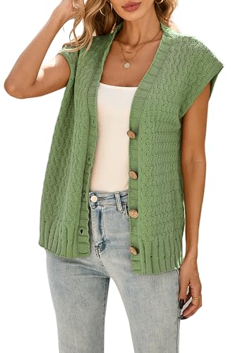 Image of Cakulo Womens Cable Knit Sweater Vest 2025 Oversized Sleeveless Button Down Summer Cardigan Sweaters Tops