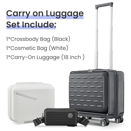18" Carry On Luggage with Front Open Door &Laptop Interlayer, Hard Shell Suitcase Built-In TSA Luggage Lock, Hardside Lightweight PC Travel (Gray)2