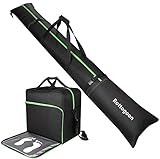 AUS QUALITÄTSMATERIALIEN - Hergestellt aus strapazierfähigem und wasserdichtem 600-Denier-Polyester und strapazierfähigem Planenboden, um Wasser zu widerstehen und ein lebenslanges Reißen zu verhindern und handhaben Sie Ihre Skier und Ihre Skiausrüstung während des Transports sicher.