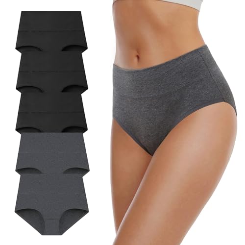 5 Pack Cotton Panties for Women High Waisted Full Coverage Invisible Brief Breathable Seamless Soft Moisture Wicking Ladies Underwear Comfortable No Show Stretch Teen Girl Undies Dark Gray Medium