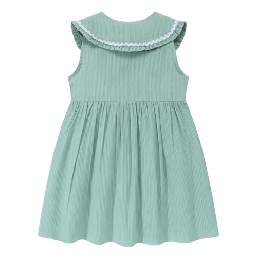 Image of HILEELANG Girls Cotton Dress Sleeveless Peter Pan Collar with Pockets
