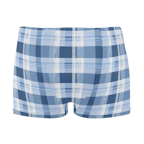 Blue Buffalo Check Plaid Mens Swim Trunk Swimwear Bathing Suit Swim Brief Square Leg Board Short S B0403946