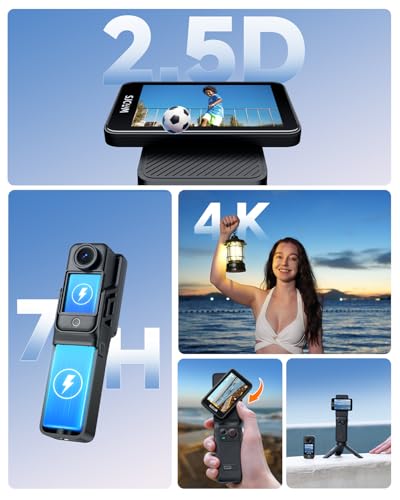 Image of SJCAM C400 4K Vlogging Pocket Handheld Camera, 7H Power, 6-Axis Stabilization Action Camera, 2.29''Touch Screen, Waterproof Body Cam for Travel Vlogging and YouTube Live Streaming (64GB SD Card)