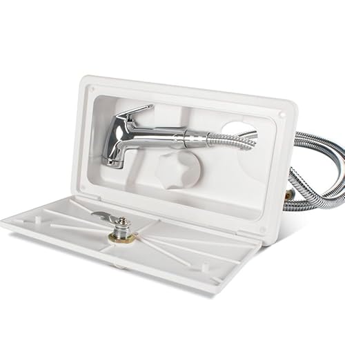 Car parts RV Shower Box Kit with Lock-Includes Shower Faucet Shower Hose Shower Wand for Boat Marine Camper Motorhome Caravan W91F(7HH802941-BK)