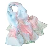 Fashion Flower Ink Style Soft Silk Voile Scarf Wrap Shawl (Lotus-Water blue)