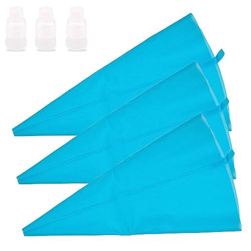 18 Inch Reusable Icing Bags 3-Pack Silicone Piping Bags, Large Pastry Bags Cake Decorating Icing Piping Bags, Baking Dessert Piping Bag with 3 Icing Couplers for Standard Tips, Blue