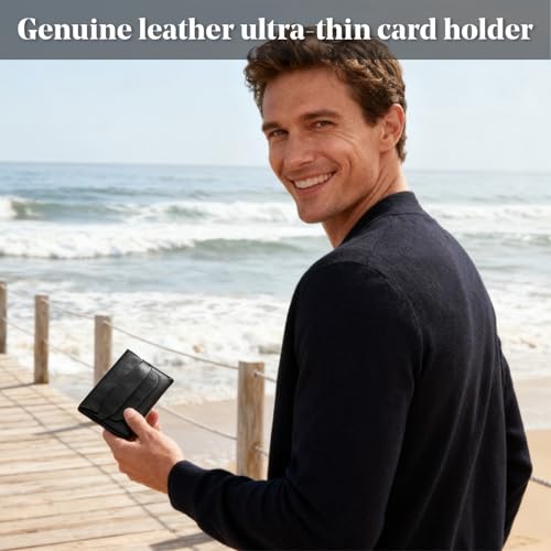 Image of Men's Minimalist Loop Wallet, Genuine Leather Slim Card Holder, Black, Modern Slim Design, Quick‑Access Card Compartments, Flap Closure, Lightweight for Daily Use