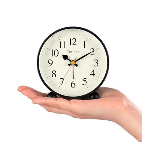 Image of Tinload 4.5 inch Vintage Retro Analog Alarm Clock, Super Silent Non Ticking Small Clock with Manual Light, Snooze, Battery Operated, for Living Room, Bedroom, Bedside, Desk(Black)