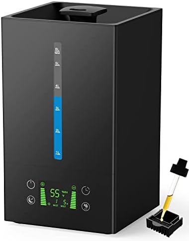 6L Humidifier, Cool Mist Humidifiers with Essential Oils Diffuser for Room, Home, Office, Baby Nursery, Plants, 360° Adjustable Mist Nozzle, Quiet, Auto Shut-off, Sleep Mode, Easy to Clean(Black)