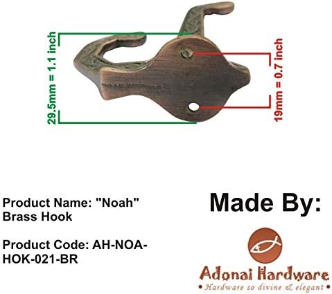 Adonai Hardware Noah Brass Hat and Coat Hook (Supplied as 4 Pieces per Pack)