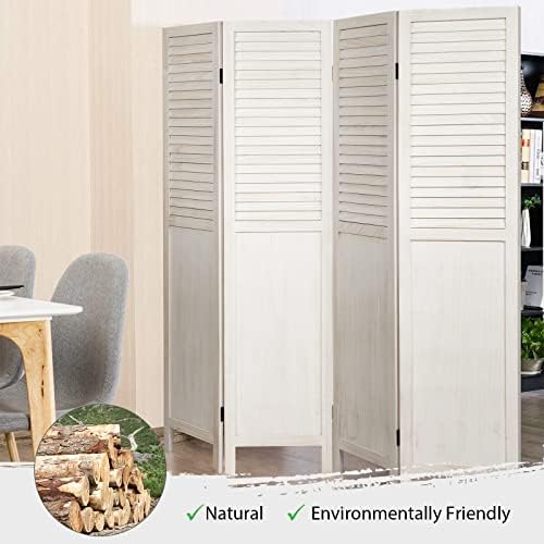 COSTWAY 4/6 Panel Folding Room Divider, Wooden Wall Privacy Screen Protector, Home Living Room Bedroom Hinged Paravent Partition Separator (160 x 2 x 170cm, Cream White)