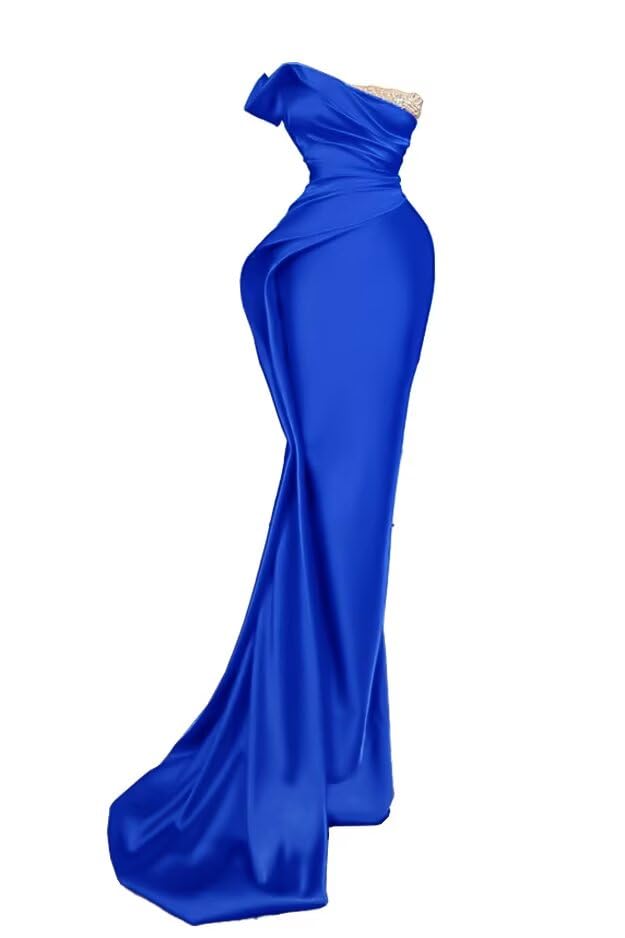 Sequin Beaded Mermaid Prom Dresses Long Strapless Off Shoulder Satin Ruched Formal Evening Party Gowns with Train 20233