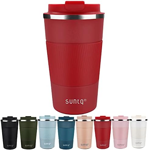SUNTQ Reusable Coffee Cups Travel - Coffee Travel Mug with Leakproof Lid - Thermal Mug Insulated Cup - Stainless Steel Travel Cup with Rubber Grip - for Hot and Cold Drinks, 13oz/380ml Blue