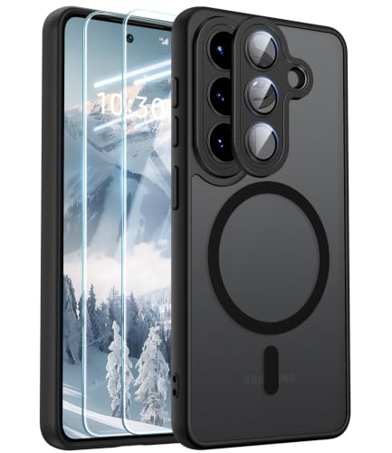 JAME für Samsung Galaxy S26 Plus Hülle mit 2 Schutzfolie & Vollständiger Kameraschutz Kompatibel mit MagSafe Stoßfest Kratzfest Transluzente Matt Handyhülle für Samsung S26+ Plus Hülle Schwarz