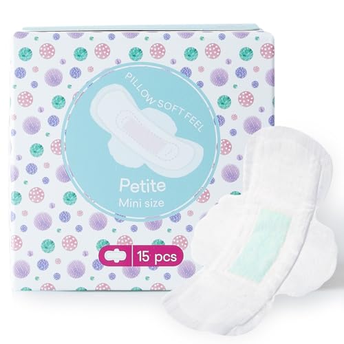 PurComfy Teens Period Pads with Wings for Tweens, Organic Cotton Sanitary Pads for Teen Girls 9-14, Mini Petite, 15 CT Petite Mini Size (2 Drop) 15 Co