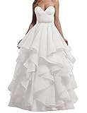  JAEDEN Robes de mariée Longue Plissée Robe de Bal Princesse A-Ligne sans Bretelles Organza Blanc EUR40