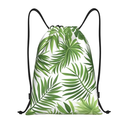 Recopilación de Tropico verde los 5 mejores. 46 Yaxongx - Mochila con cordón y patrón de murciélago de Halloween para mujeres y hombres, ligera, deportiva, gimnasio, saco, bolsas de cuerda, Patrón de hojas trópicas verdes,...