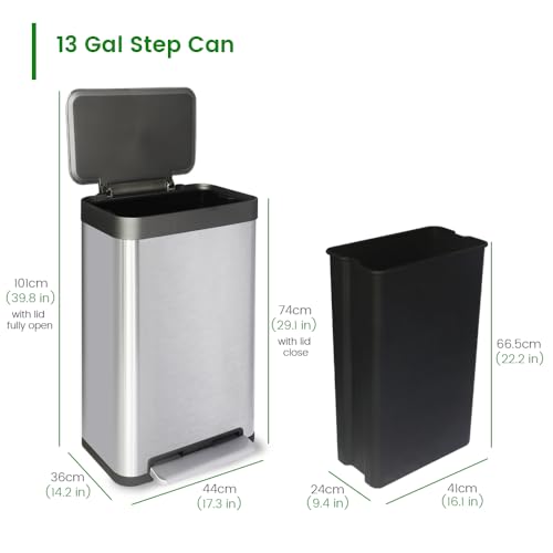 Caneca de basura rectangular de acero inoxidable 13 gal miniatura 2