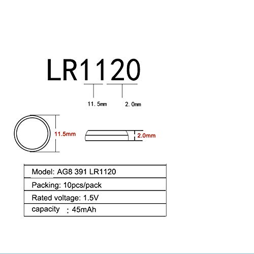 Cotchear 10 pcs AG8 Alkaline 1.5V Button Cell Battery Single Use LR1120 LR57 SR55 LR55 CX191 G8 for Watch Toys Remotes Cameras [10 pcs-Pack] - Thumbnail 5